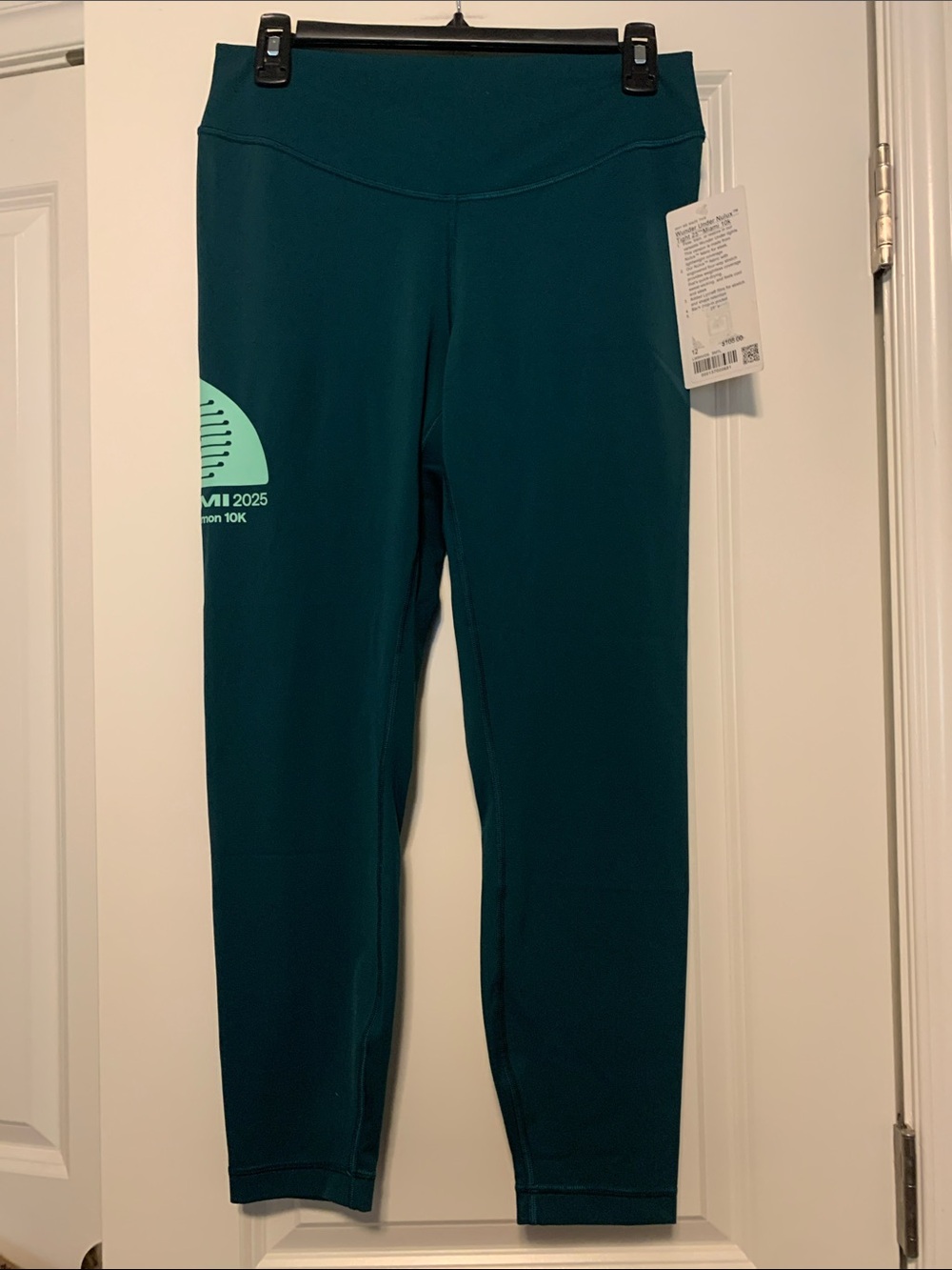 lululemon athletica Storm Teal Wunder Under Nulux 25in, Miami 10K, Sz 12, NWT